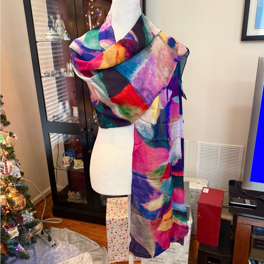 Carlisle multicolored silk scarf purple pink white orange red blue yellow…